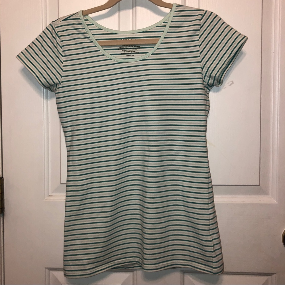 Kids Medium Mint/Green Striped Scoop Shirt